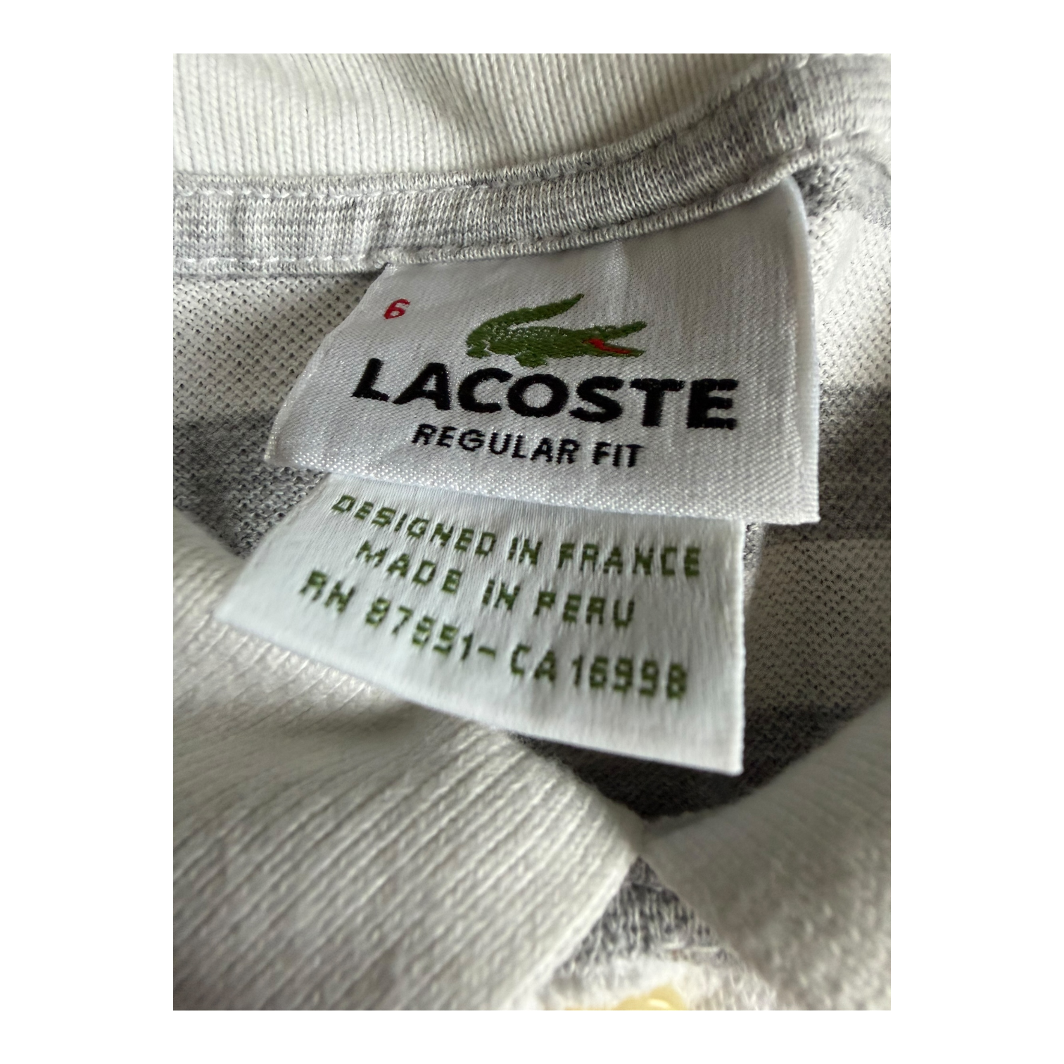 Polo Lacoste Rayé Gris/Blanc (XL)